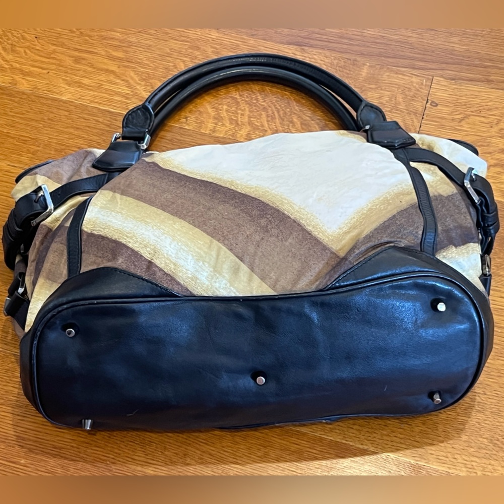 Burberry Stripe Large Fabric & Leather Buckle Satchel Bag - Picture 5 of 11